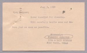 Primary view of object titled '[Letter from Fishburn Cleaners to Jeane Kempner, June 3, 1953]'.