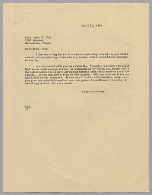 [Letter from D. W. Kempner to Mrs. Milo P. Fox, April 28, 1953]