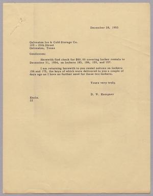 [Letter from Daniel W. Kempner to Galveston Ice & Cold Storage Company, December 28, 1953]