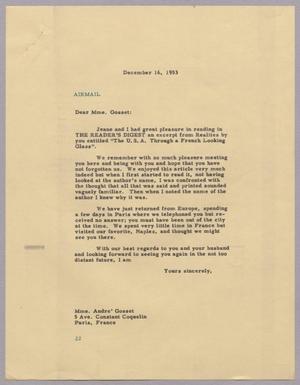 [Letter from Daniel W. Kempner to Mrs. Andre Gosset, December 16, 1953]