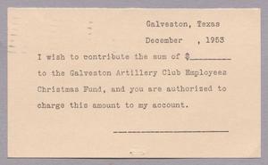 [Pledge Reply Card for Galveston Artillery Club, December 1953]