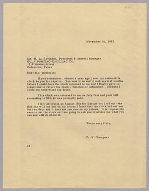 [Letter from Daniel W. Kempner to H. L. Robinson, November 16, 1953]