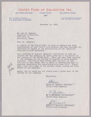 [Letter from the United Fund of Galveston, Inc. to Daniel W. Kempner, November 10, 1953]