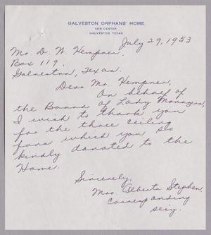 [Handwritten Letter from Alberta Stephens to Daniel W. Kempner, July 29, 1953]
