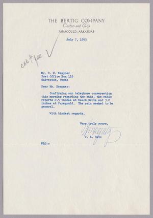 [Letter from William L. Gatz. to Daniel W. Kempner, July 7, 1953]