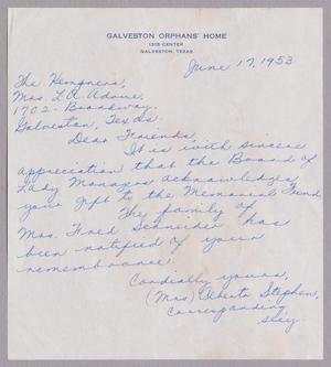 [Handwritten Letter from Alberta Stephens to Daniel W. Kempner, June 17, 1953]