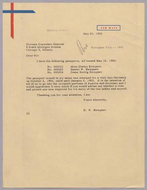 [Letter from Daniel W. Kempner to the German Consulate General, May 20, 1953]