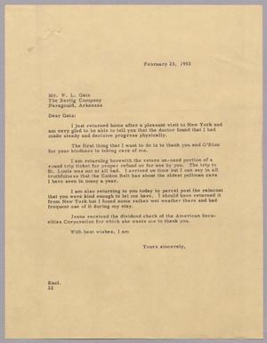 [Letter from Daniel W. Kempner to W. L. Gatz, February 23, 1953]