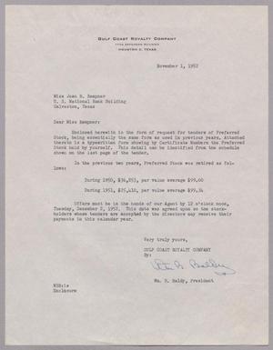 [Letter from William B. Baldy to Jeane B. Kempner, November 1, 1952]