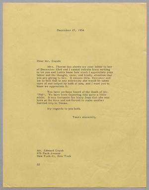 [Letter from D. W. Kempner to Edward Coysh, December 27, 1954]