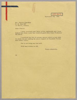 [Letter from D. W. Kempner to Pierre Chardine, November 24, 1954]