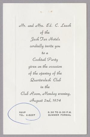 [Cocktail Party Invitation for the Opening of the Quarterdeck Club]