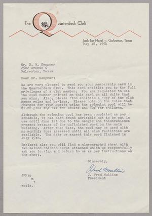 [Letter from The Quarterdeck Club to Daniel W. Kempner, May 18, 1954]