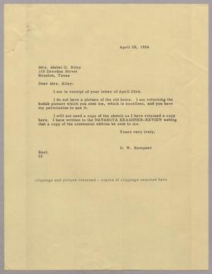 [Letter from Daniel W. Kempner to Mabel G. Riley,  April 28, 1954]