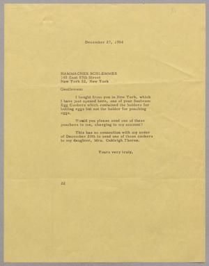 [Letter from Daniel W. Kempner to Hammacher Schlemmer, December 27, 1954]