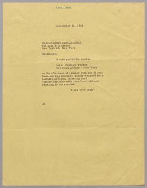 [Letter from Mrs. DWK to Hammacher Schlemmer, December 20, 1954]