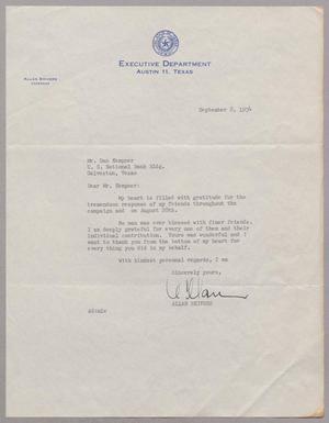 [Letter from Governor Alan Shivers to D. W. Kempner, September 8, 1954]