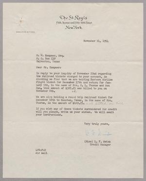 [Letter from The St. Regis to D. W. Kempner, November 24, 1954]
