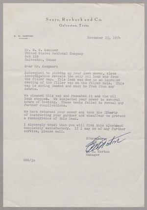 [Letter from Sears, Roebuck and Co. to D. W. Kempner, November 23, 1954]