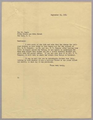 [Letter from I. H. Kempner, Sr. to The St. Regis, September 15, 1954]