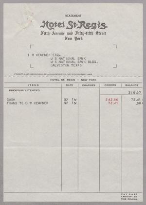 [Invoice for Cash Transferred to D. W. Kempner, September 1954]