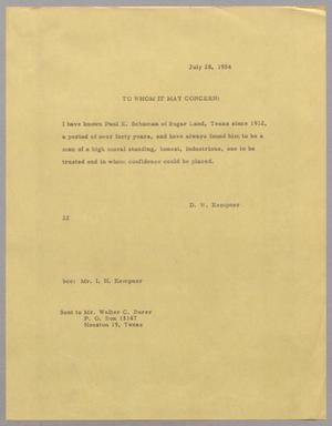 [Letter from D. W. Kempner to Walter C. Burer, July 28, 1954]