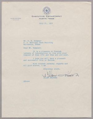 [Letter from Executive Department to D. W. Kempner, July 21, 1954]