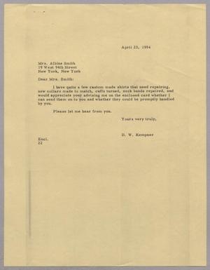 [Letter from Daniel W. Kempner to Mrs. Albine Smith, April 23, 1954]