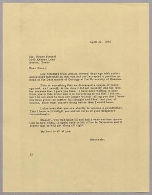 [Letter from D. W. Kempner to Henry B. Stenzel, April 22, 1954]