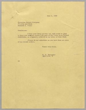 [Letter from D. W. Kempner to European Import Company, July 6, 1955]