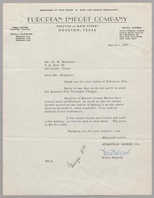 [Letter from the European Import Company to Daniel W. Kempner, March 1, 1955]