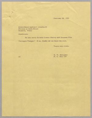 [Letter from Daniel W. Kempner to European Import Company, February 28, 1955]