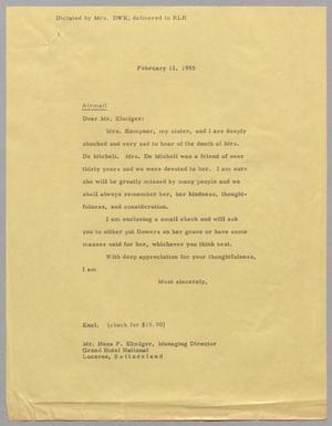 [Letter from D. W. Kempner to Hans F. Elmiger, February 11, 1955]
