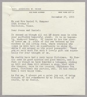 [Letter from Angelika W. Frink to Mr. and Mrs. Daniel W. Kempner, December 27, 1955]