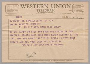 [Telegram from Charles and Ella Marie Frank to Daniel W. Kempner, March 27, 1955]