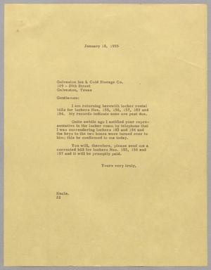 [Letter from Daniel W. Kempner to Galveston Ice & Cold Storage Co., January 18, 1955]