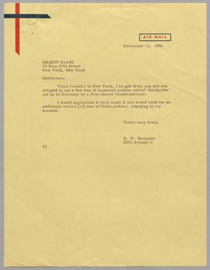 [Letter from Daniel W. Kempner to Maison Glass, December 11, 1954]