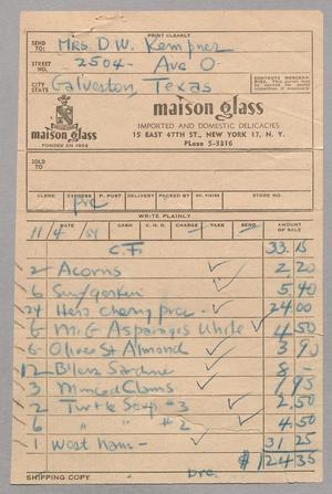 [Invoice for Items from Maison Glass, November 4, 1954]