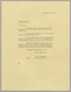 Primary view of object titled '[Letter from Daniel Kempner to Drakes Flowers, December 10,1955]'.