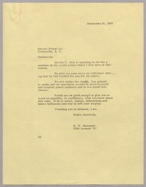 [Letter from Daniel W. Kempner to the Raysor Floral Co., December 10, 1955]