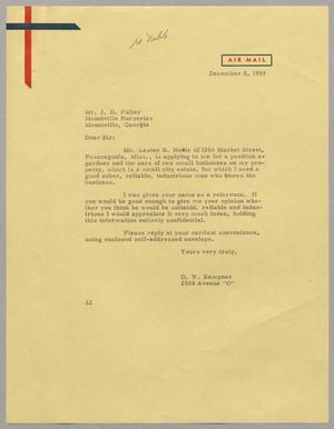 Primary view of object titled '[Letter from Daniel W. Kempner to J. D. Fuller, December 8, 1955]'.