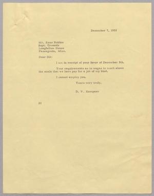 Primary view of object titled '[Letter from D. W. Kempner to Ross Nobles, December 7, 1955]'.