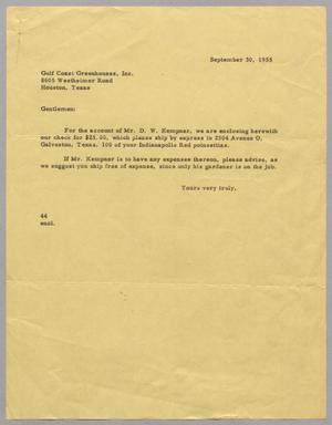 [Letter from A. H. Blackshear, Jr. to Gulf Coast Greenhouses, Inc., September 30, 1955]