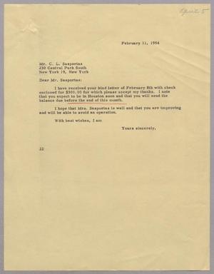 [Letter from Daniel W. Kempner to C. L. Sasportas, February 11, 1954]