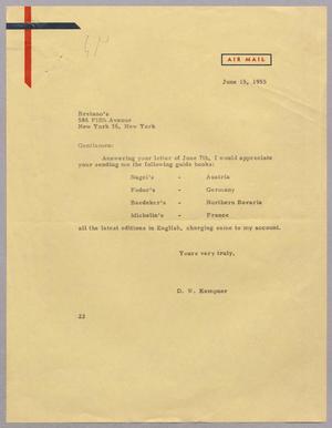 [Letter from Daniel W. Kempner to Brentano's, June 15, 1955]