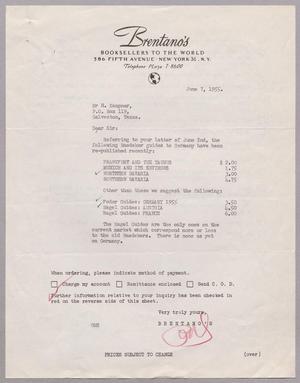[Letter from Brentano's Booksellers to the H. Kempner firm, June 7, 1955]