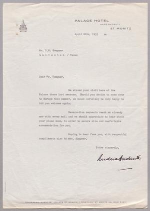 [Letter from Andrea Badrutt to D. W. Kempner, April 20, 1955]
