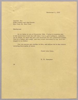 [Letter from Daniel W. Kempner to Cartier Inc., December 5, 1955]