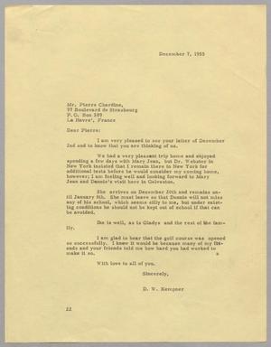 [Letter from Daniel W. Kempner to Pierre Chardine, December 7, 1955]