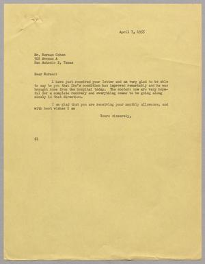 [Letter from Daniel W. Kempner to Herman Cohen, April 7, 1955]